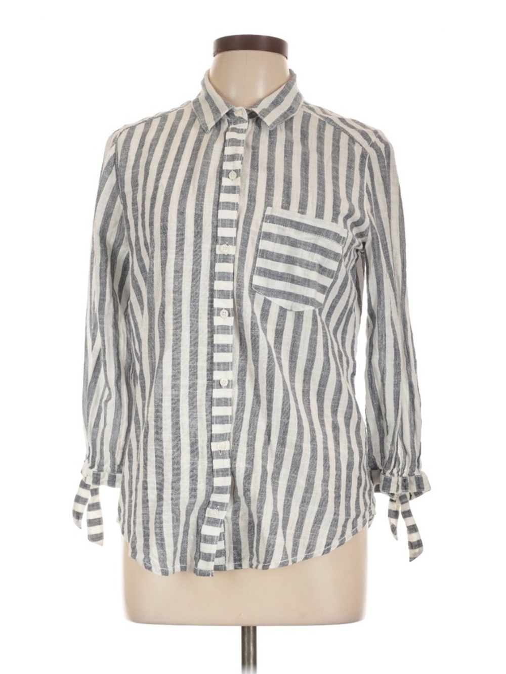 Abercrombie & Fitch Grey and White Striped Button-Down Shirt